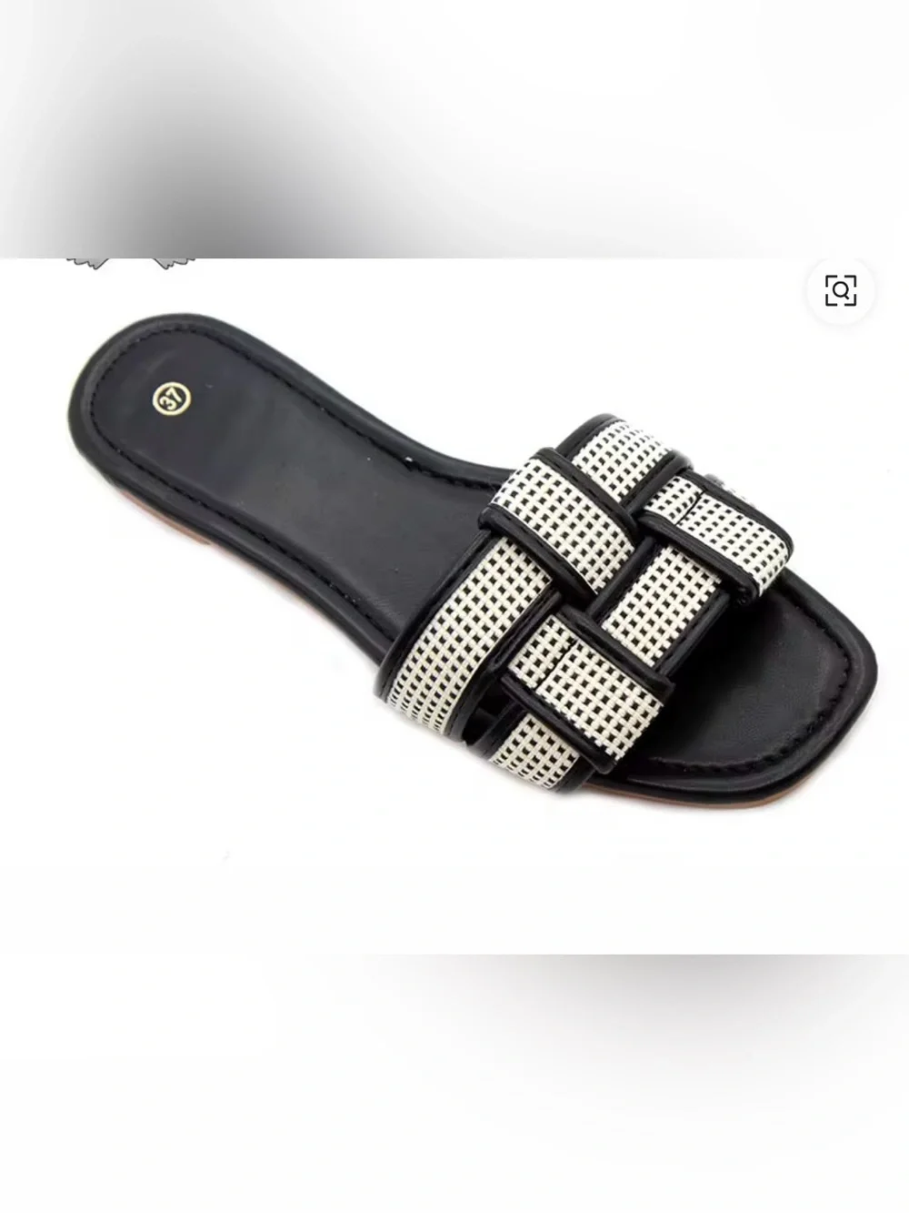 Black & White Woven Slide Sandals for Women